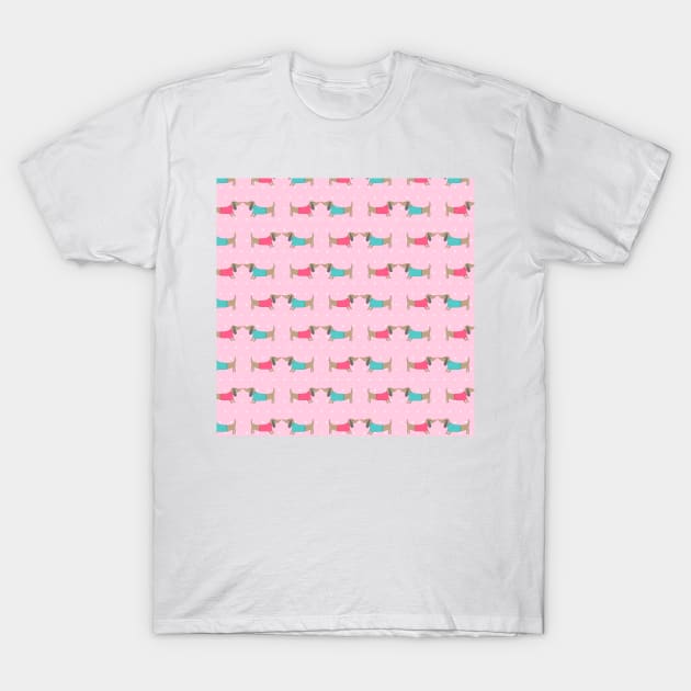 Cute dog lovers with dots in pink background T-Shirt by bigmoments